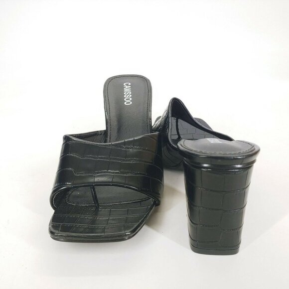 Camssoo Womens Black Alligator Slide Thong Sandal Block High Heel EUR 41‎ - Picture 3 of 10